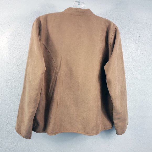 Studio Works Women's Tan Faux Leather Lined Full Zip Light Weight Coat Jacket - Picture 7 of 13